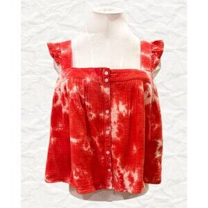 TRUE CRAFT Women’s Red & White Tie Dyed Gauze Crop Tank 100% Cotton Size L NWT